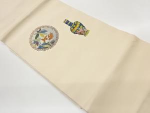 塩瀬手描き壺に皿模様名古屋帯